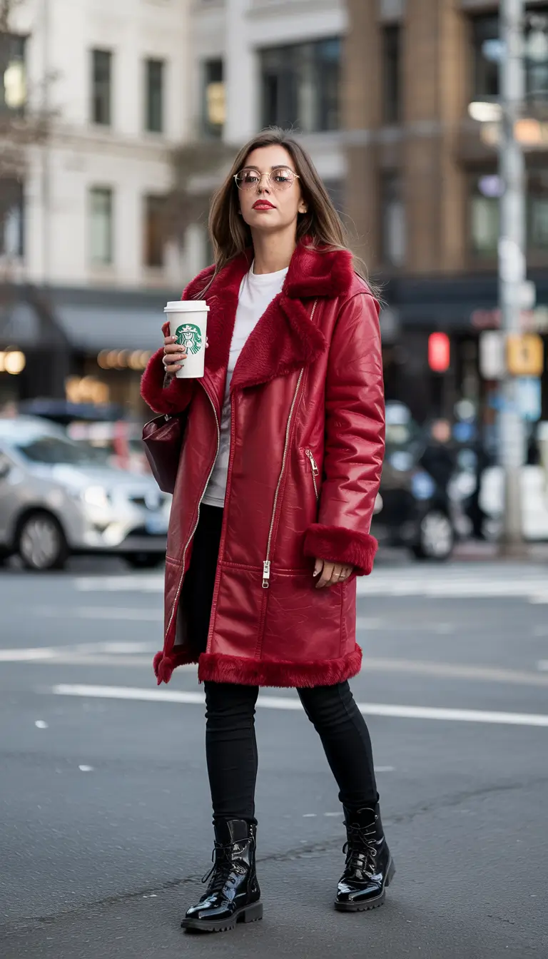 winter birthday outfit Bold Red Shearling Statement