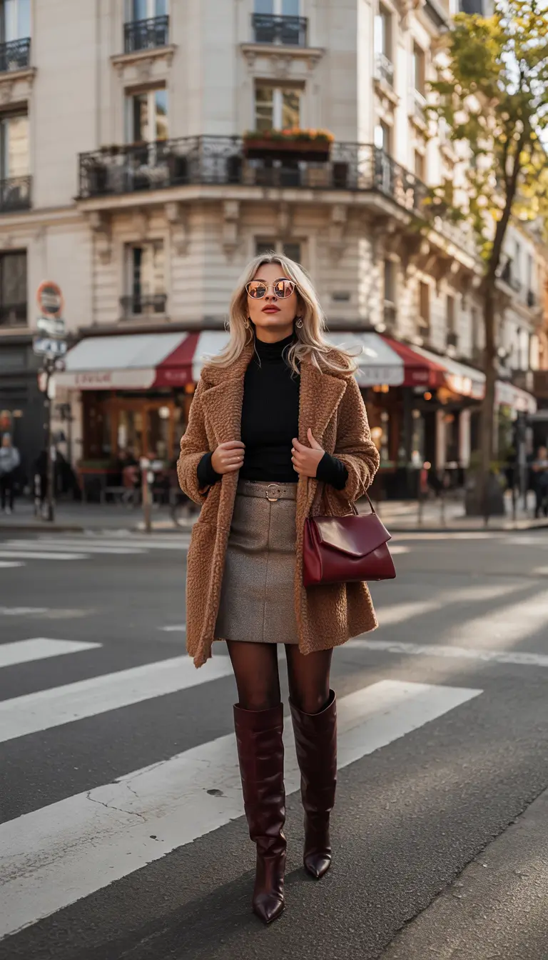 winter birthday outfit Parisian Chic with Tall Boots