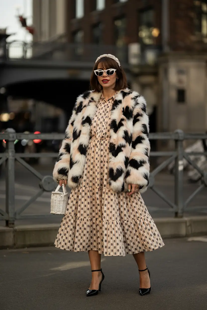 winter birthday outfit Retro Glam in Polka Dots and Faux Fur