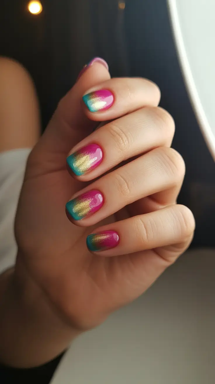 winter color nails 2025-2026 golden aurora gradient