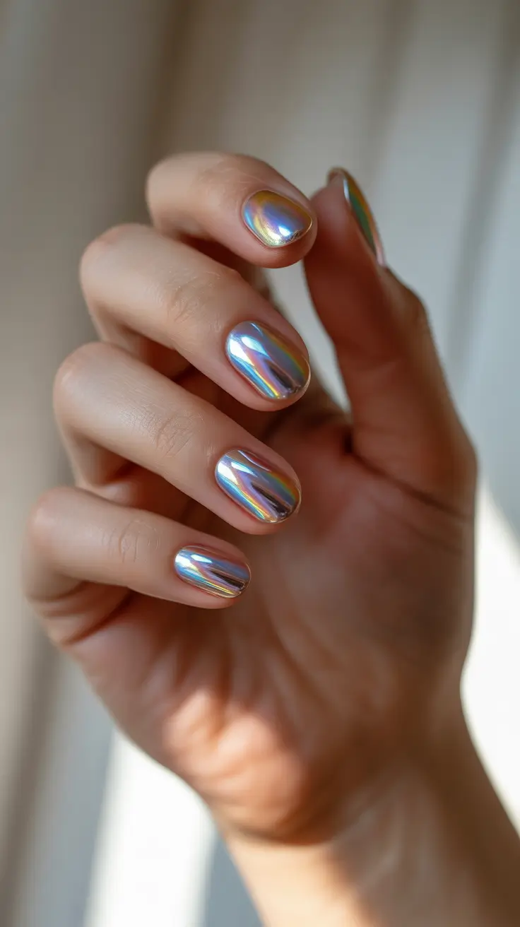 winter color nails 2025-2026 holographic mirror