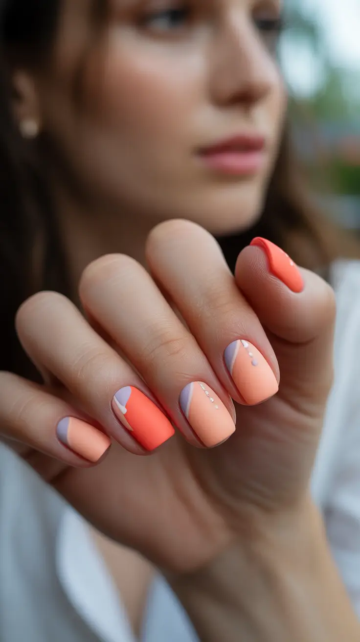 winter color nails 2025-2026 frosted peach geometry