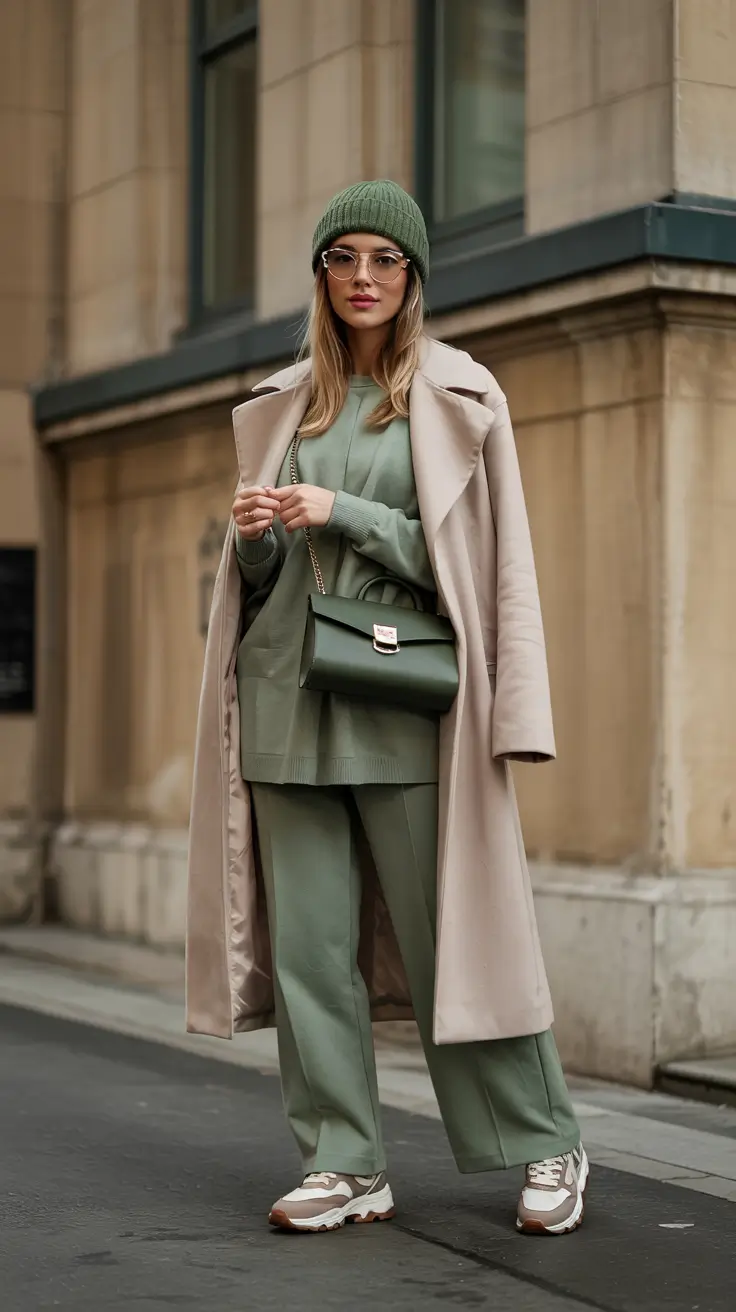 winter fits Soft Green Matching Set