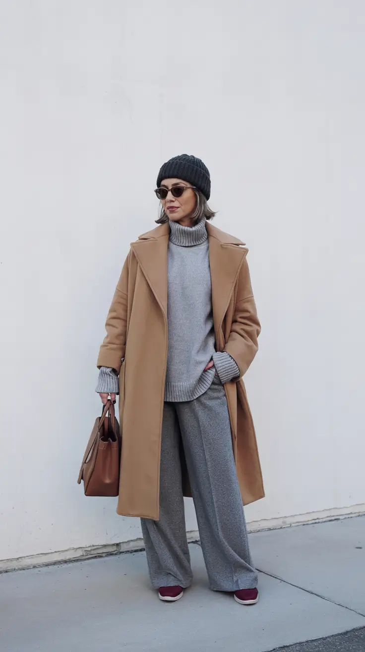 winter fits Camel and Grey Elegance