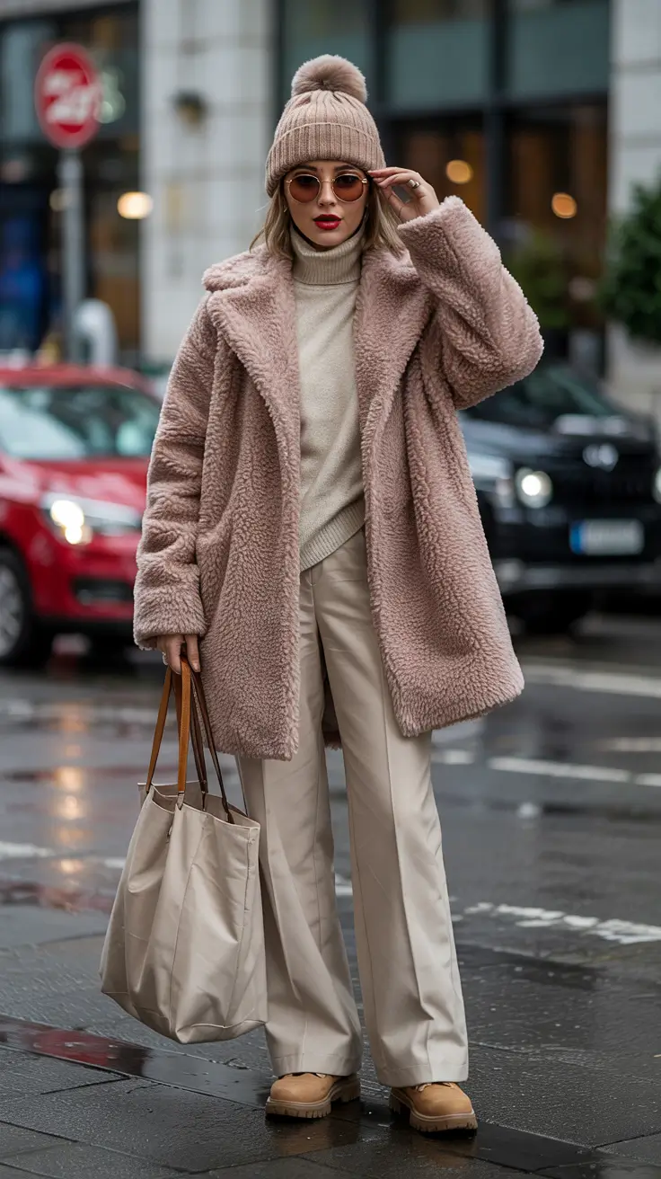 winter fits Blush Teddy Coat Charm