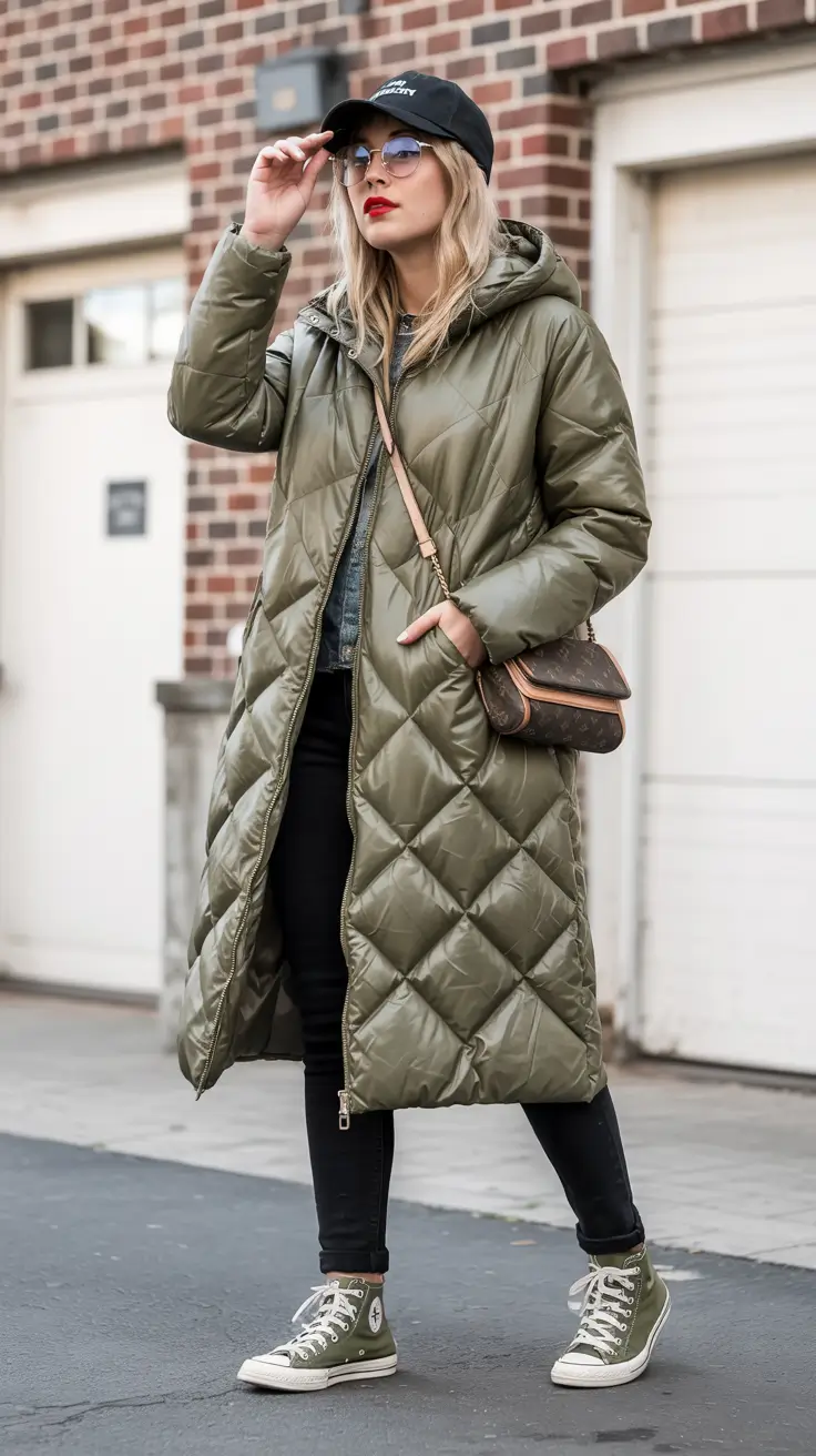 winter fits Sporty Olive Puffer Energy