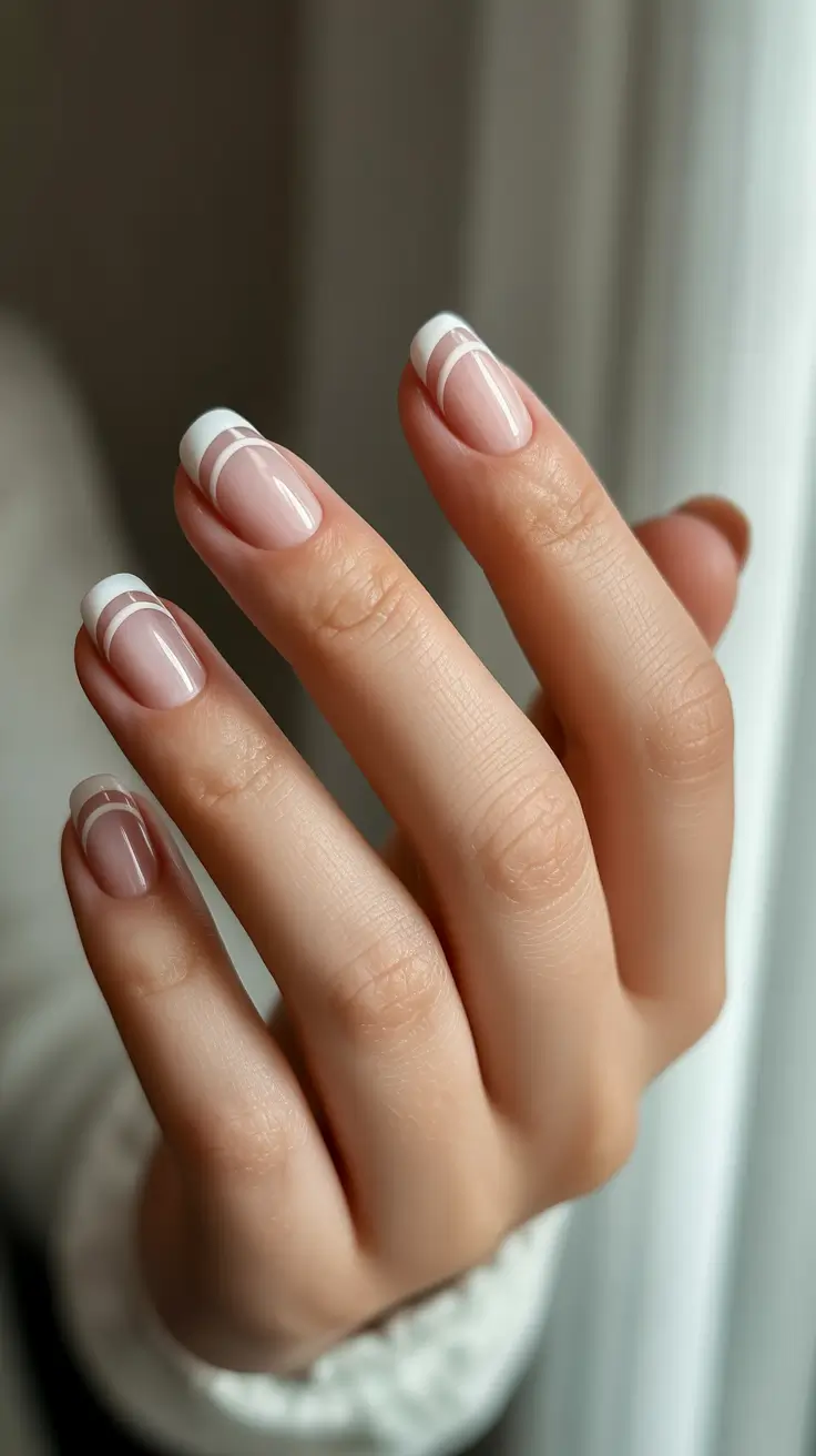 winter french tip nails 2025-2026 double white lines a cool take on minimal art