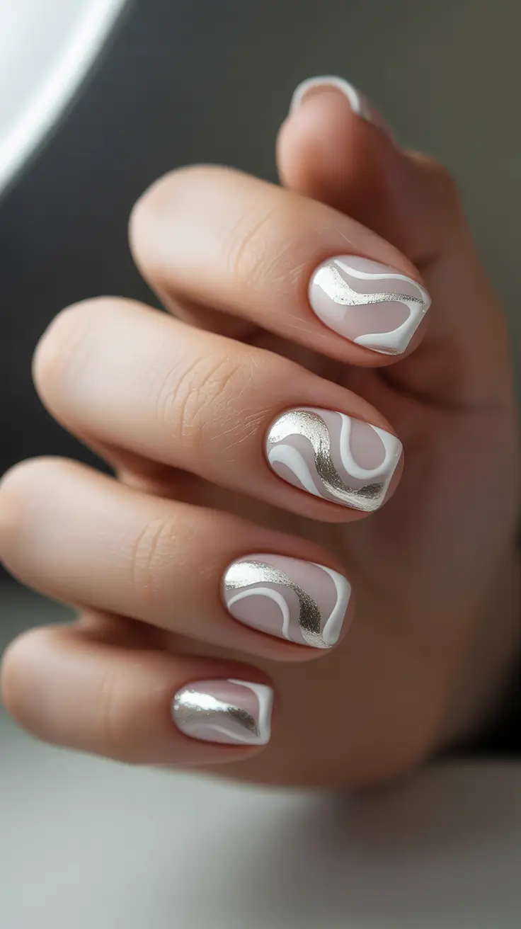winter french tip nails 2025-2026 metallic waves the luxe take on french art
