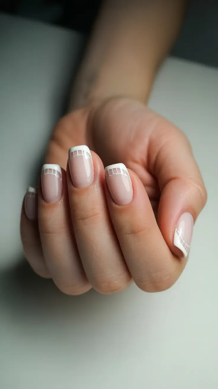winter french tip nails 2025-2026 delicate grid tips the quiet statement