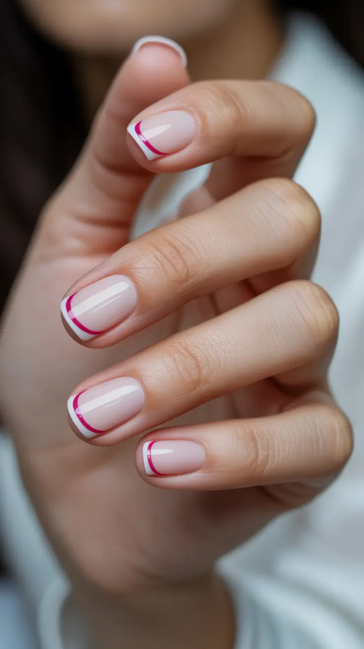 winter french tip nails 2025-2026 pink lined french a modern twist on a cold day classic
