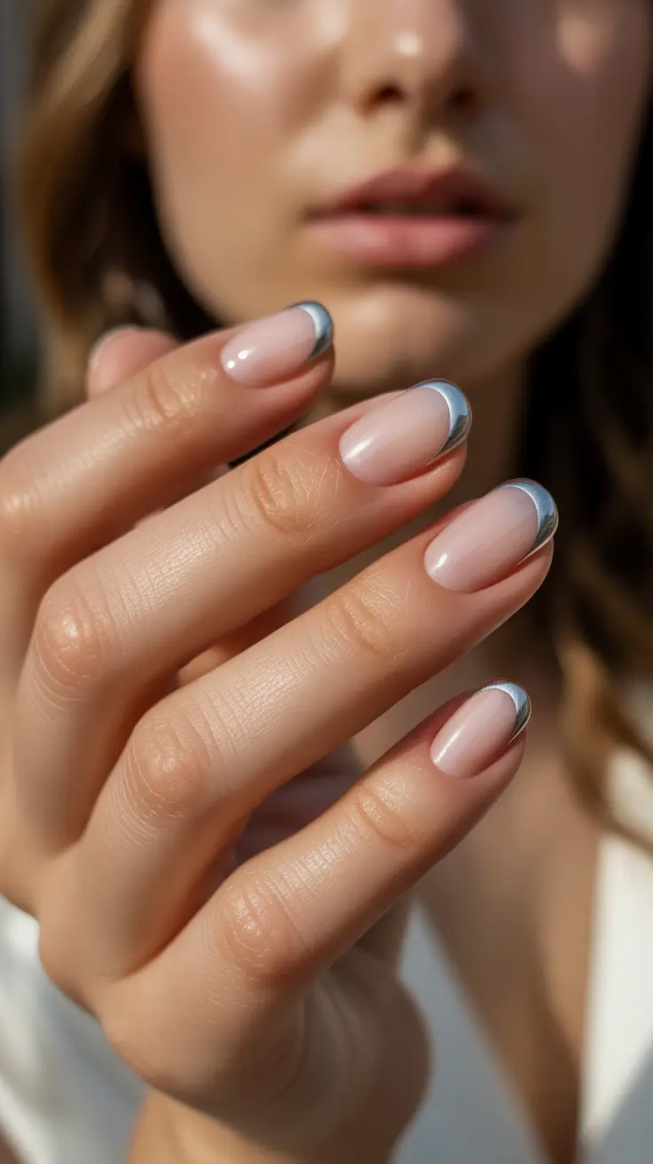 winter french tip nails 2025-2026 silver crescent french minimalist winter shine