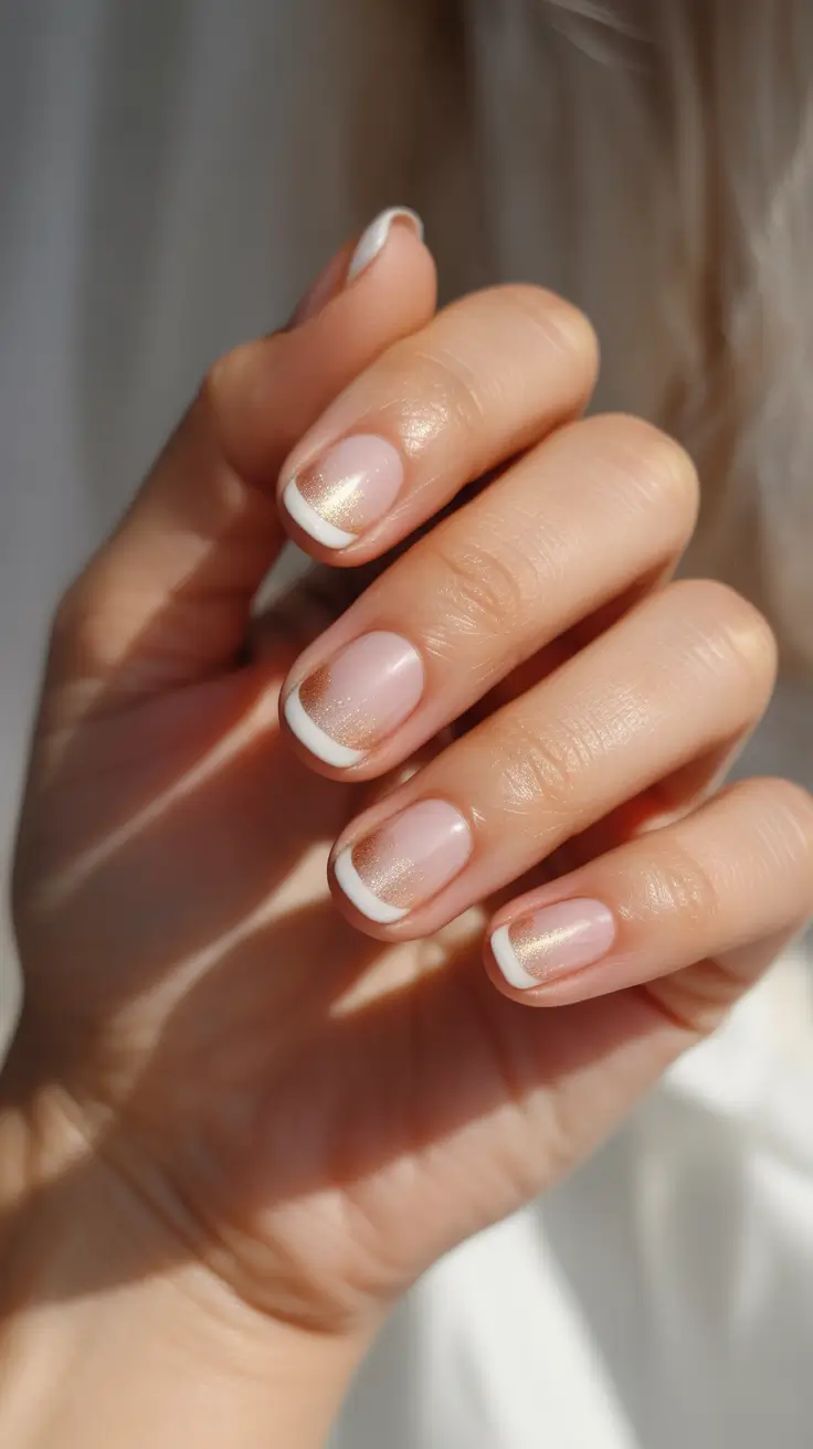winter french tip nails 2025-2026 golden frost french the elegant glow of winter sunlight