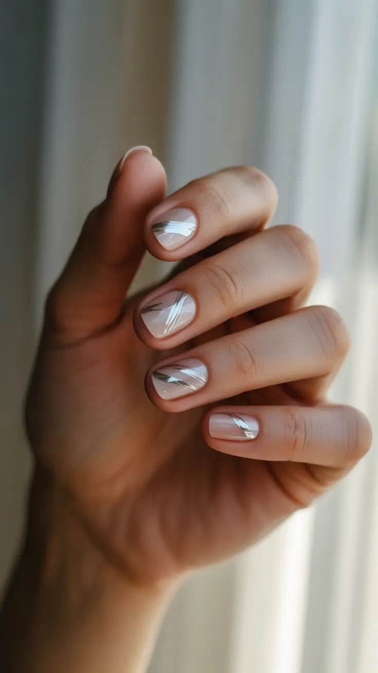 winter gel nails 2025-2026 silver whisper lines
