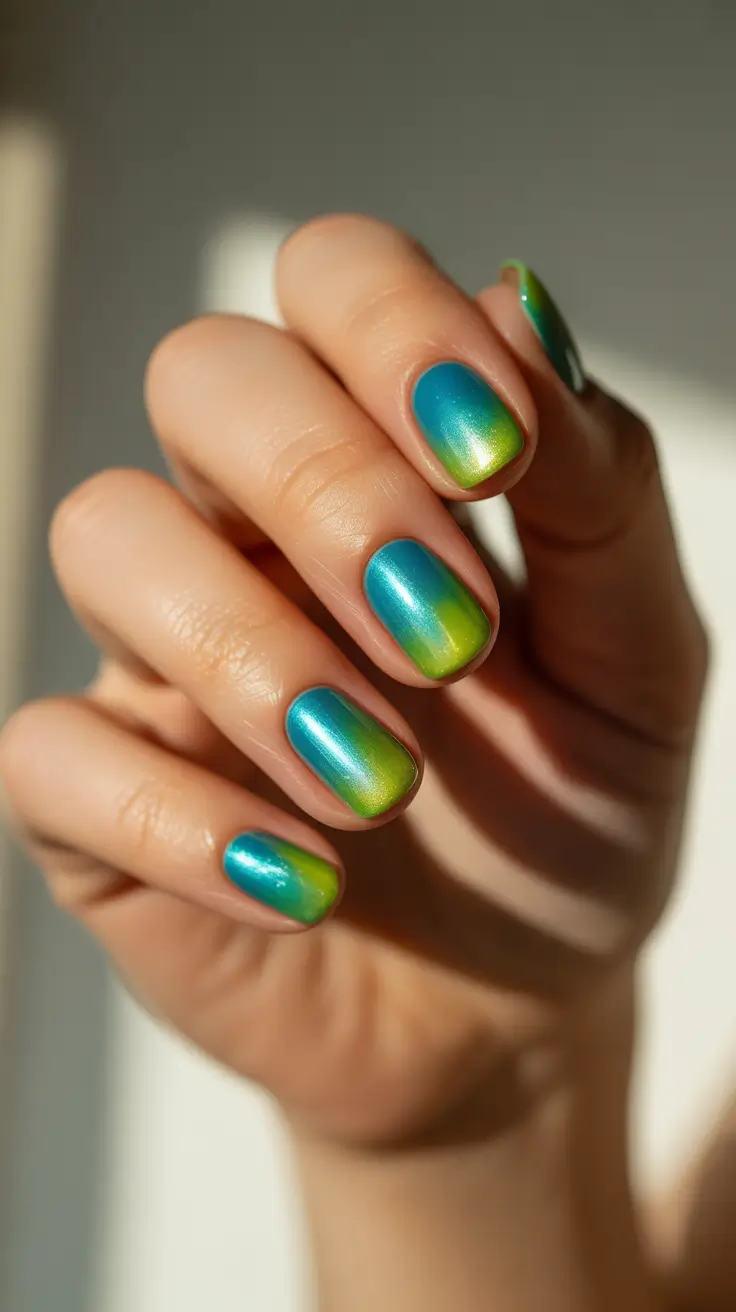 winter gel nails 2025-2026 blue lime fade