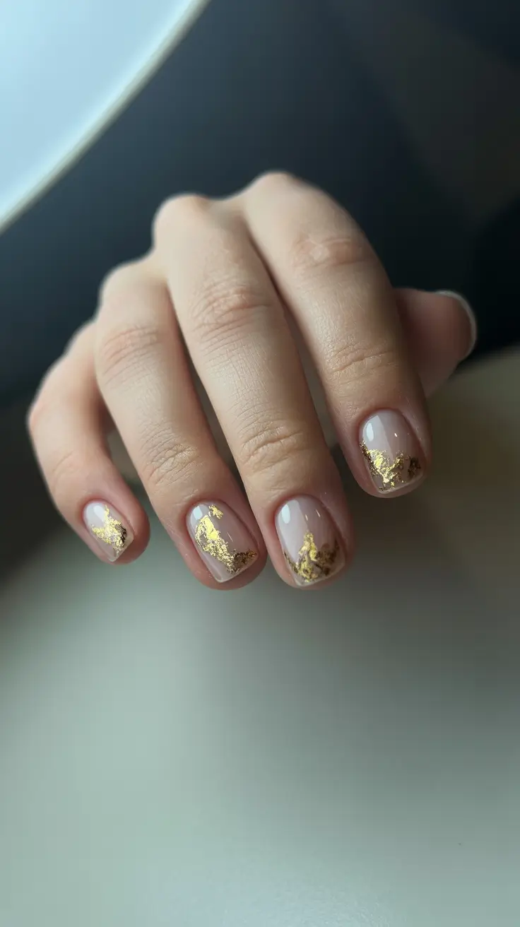 winter gel nails 2025-2026 golden foil dreams