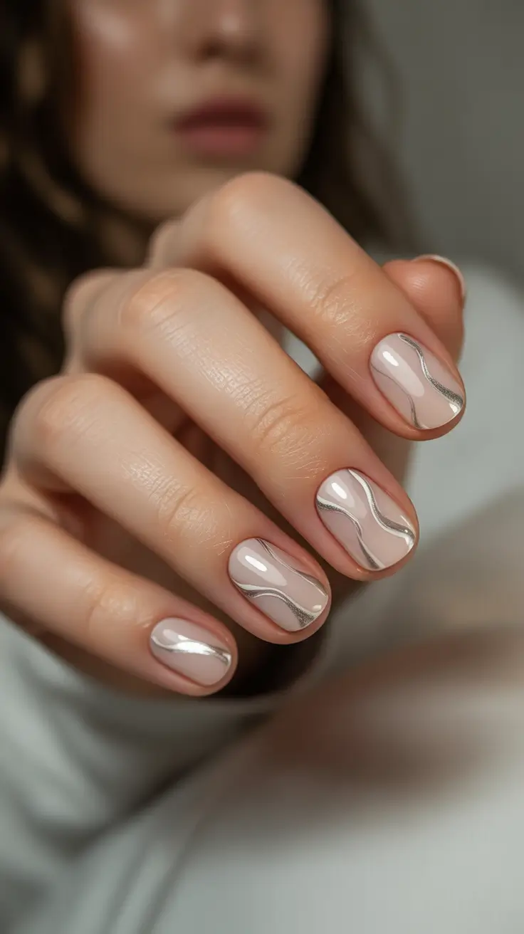winter gel nails 2025-2026 silver stream waves