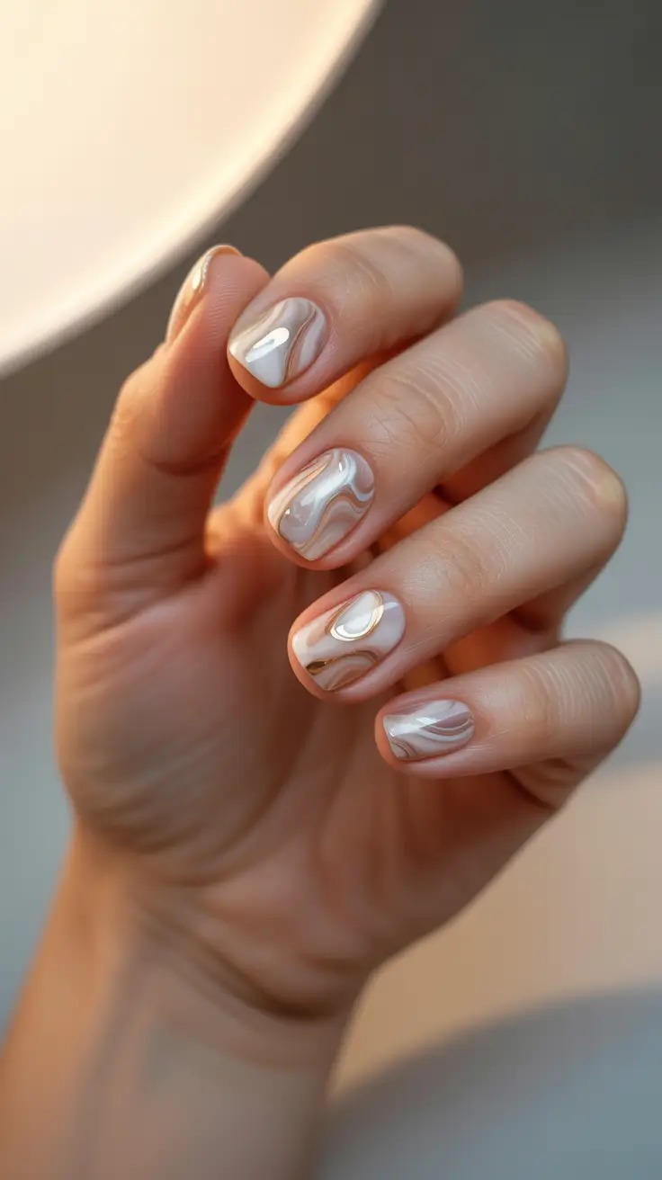 winter gel nails 2025-2026 swirled cream marble