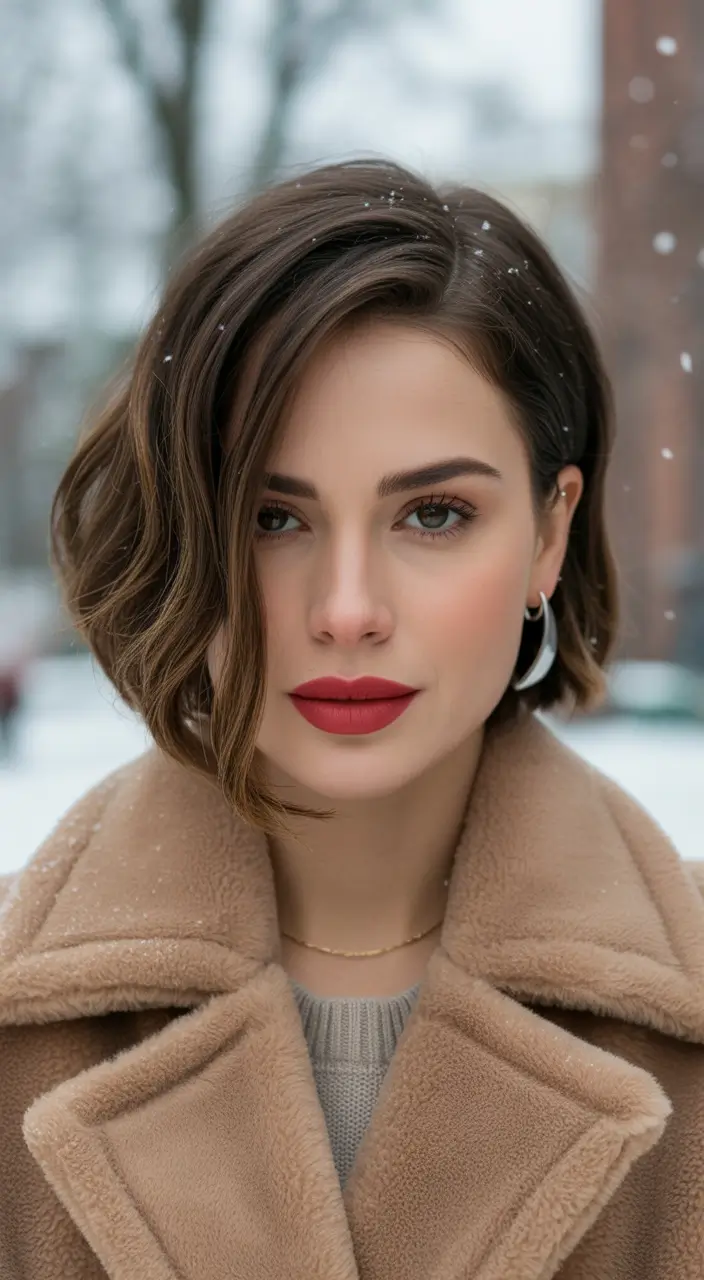winter haircuts Side-Parted Bob with Winter Glow