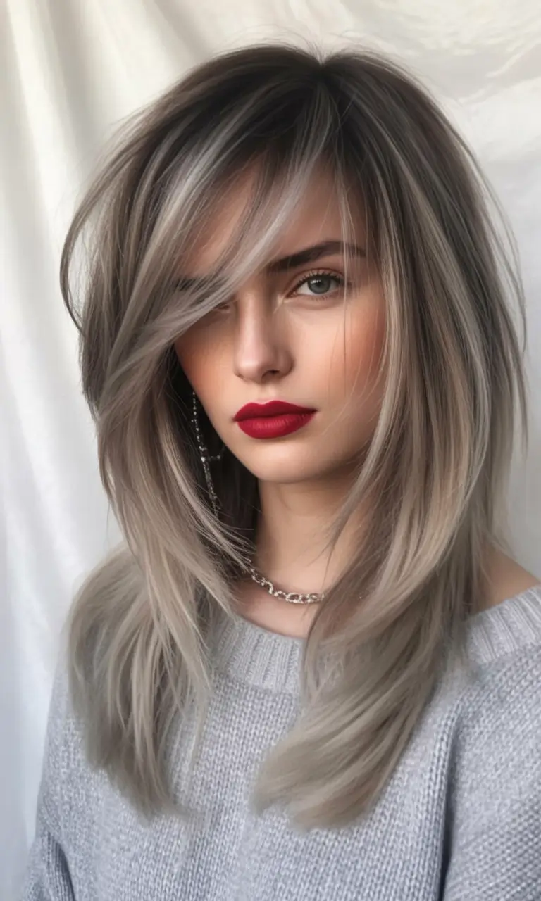 winter haircuts Frosty Dimensional Layers with Statement Fringe