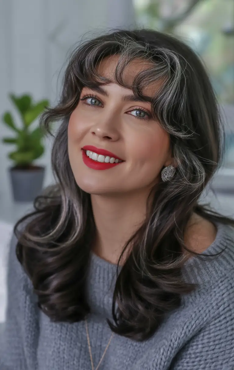 winter haircuts for women over 60 Romantic Waves with Winter Silver Touches