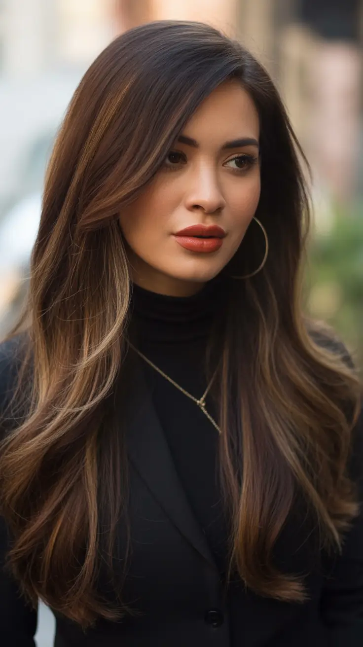 winter haircuts for long hair Long Layers with Glossy Warm Tones