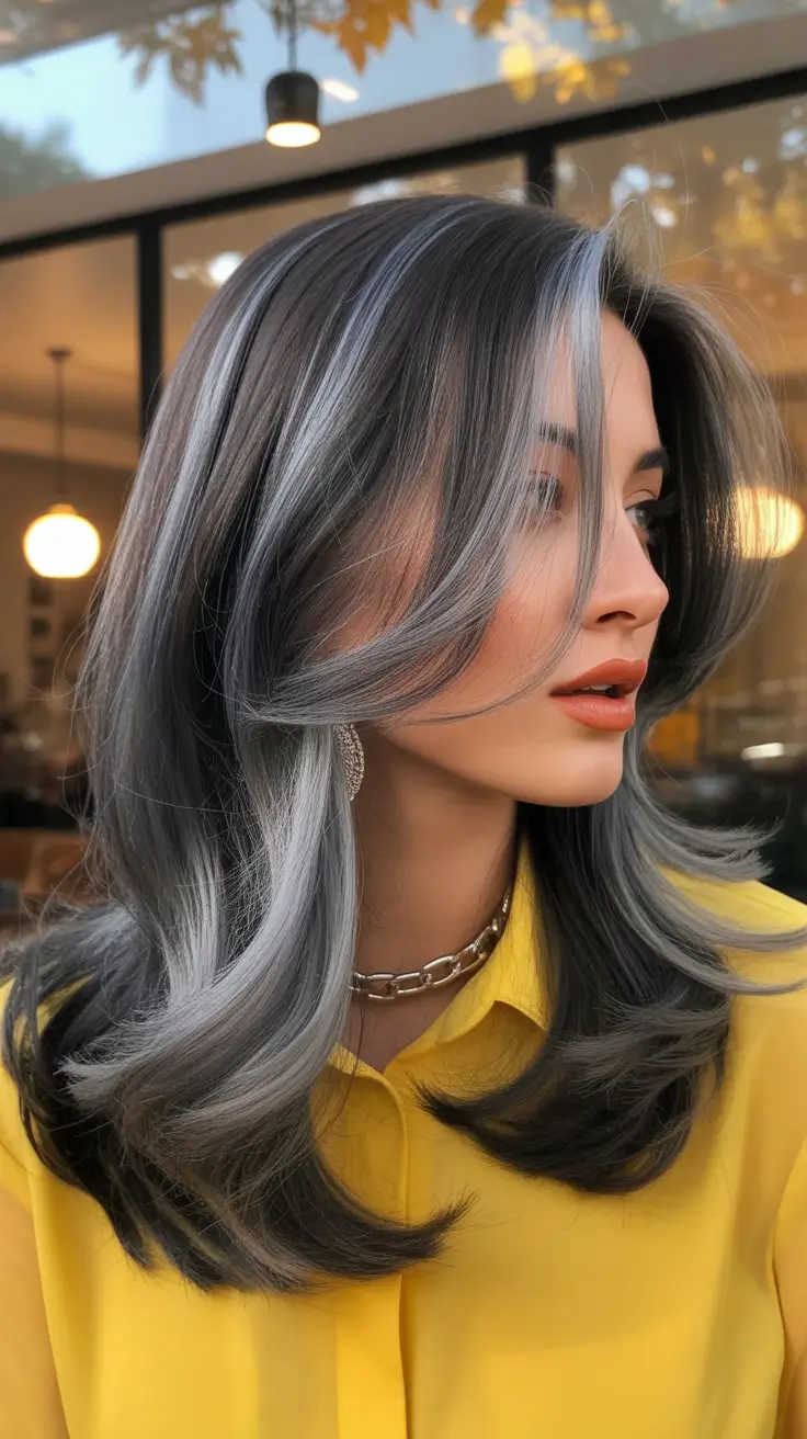 winter haircuts Silver Luxe Layers with a Bold Edge