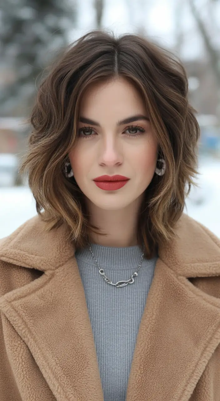 winter haircuts Textured Medium Bob with Effortless Volume
