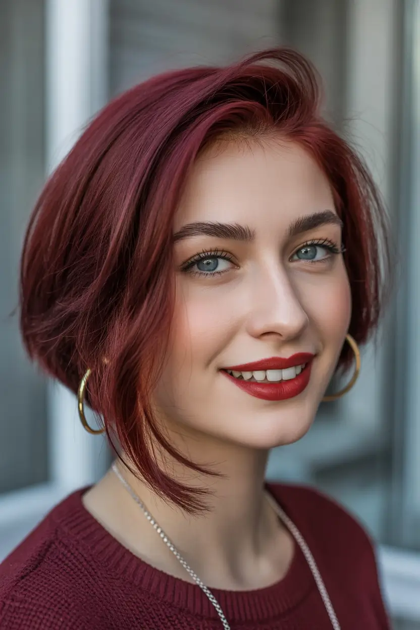 winter haircuts Chic Short Bob with Deep Red Gloss