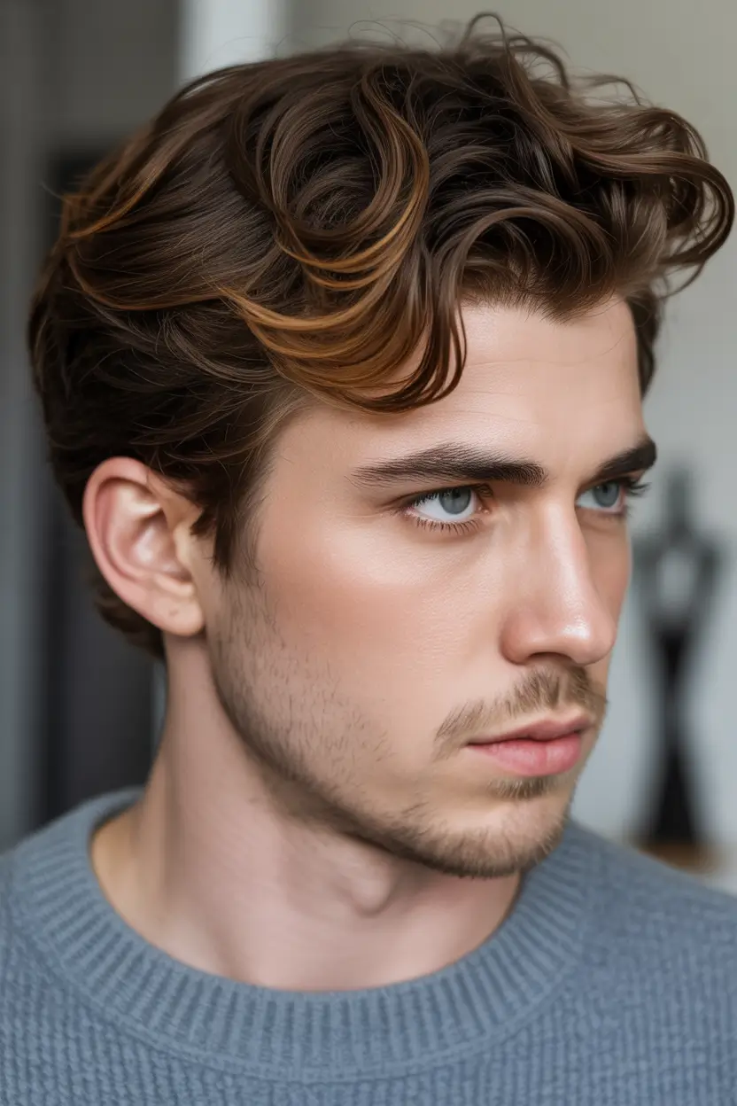 winter haircuts for men Soft Waves with Subtle Golden Highlights
