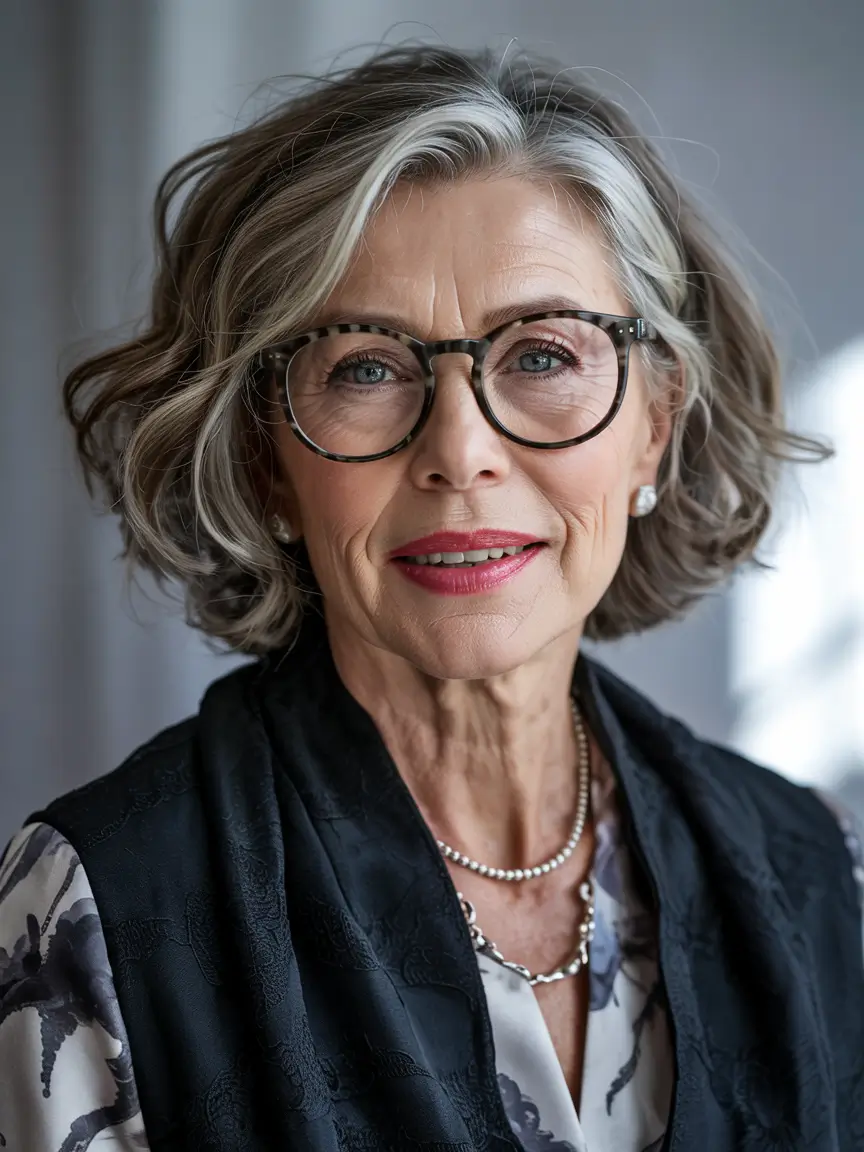 winter haircuts for women over 60 voluminous bob with silver accents