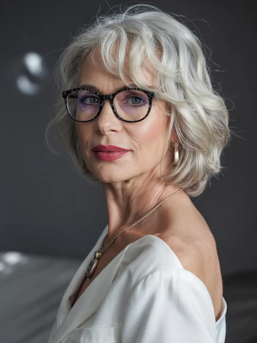 winter haircuts for women over 60 elegant silver shag bob with modern bangs