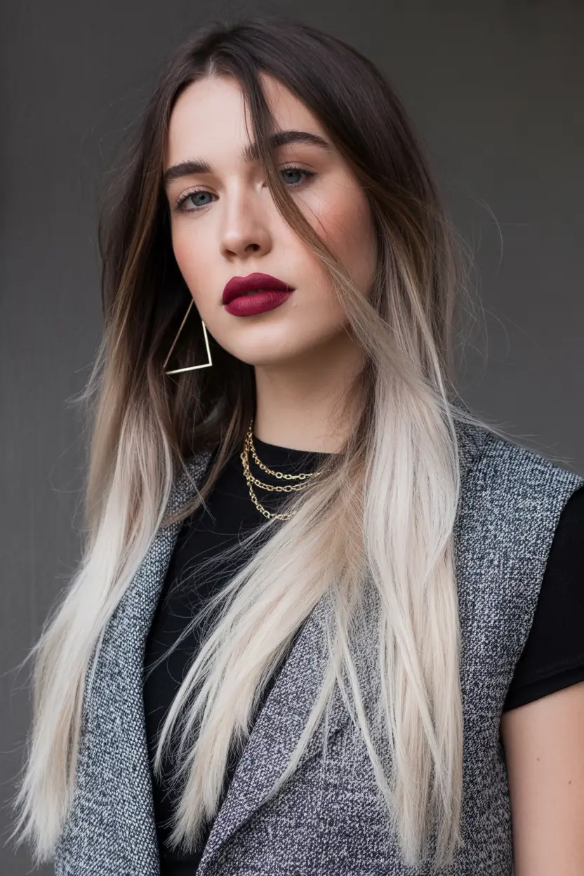 winter hairstyles sleek dimension with bright ends