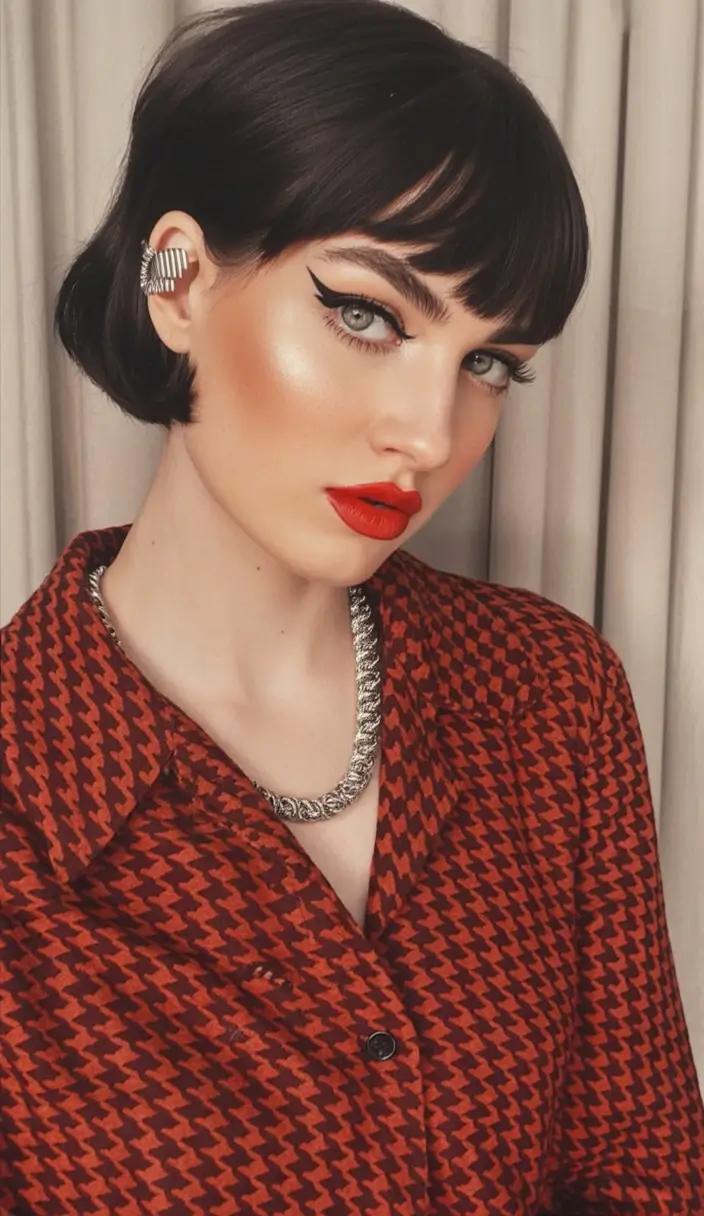 winter hairstyles short sleek bob with bangs