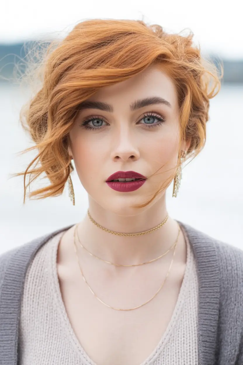 winter hairstyles warm ginger waves with side part