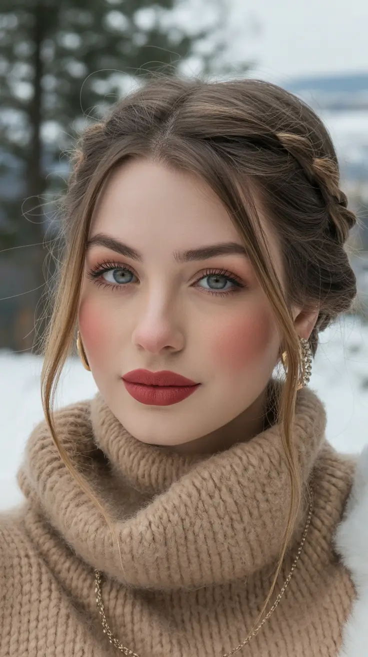 winter hairstyles braided crown with soft details