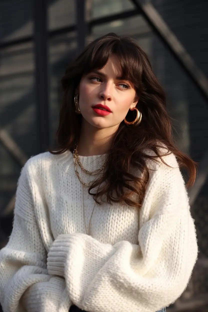 winter hairstyles soft fringe with natural volume