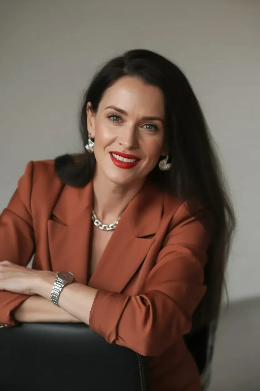 winter hairstyles and color for women over 40 Glossy Lengths with a Bold Winter Palette