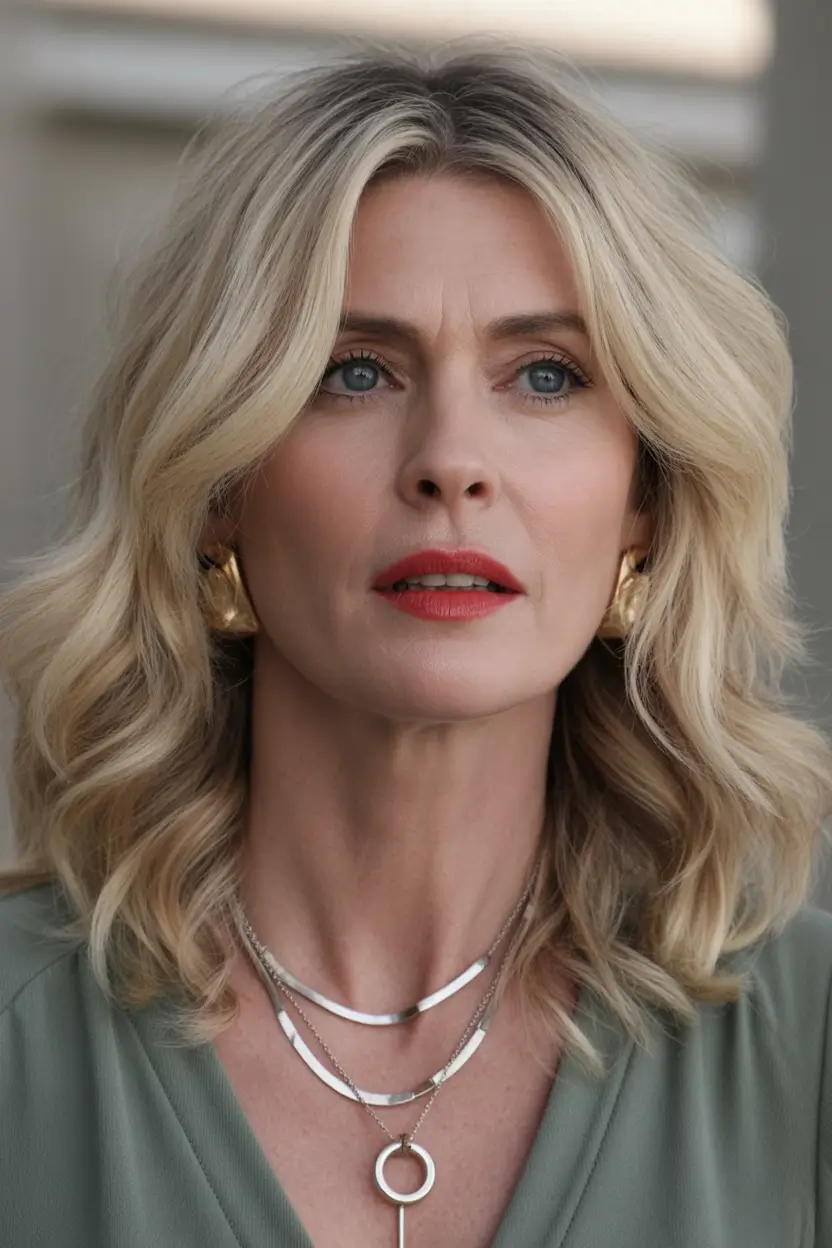 winter hairstyles and color for women over 40 Soft Blonde Layers with Classic Elegance