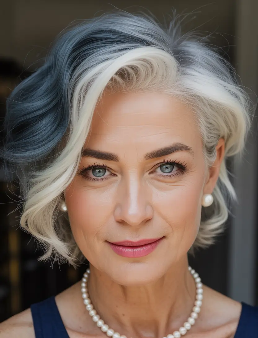 winter hairstyles and color for women over 50 frosted-blue-highlights-with-vintage-waves