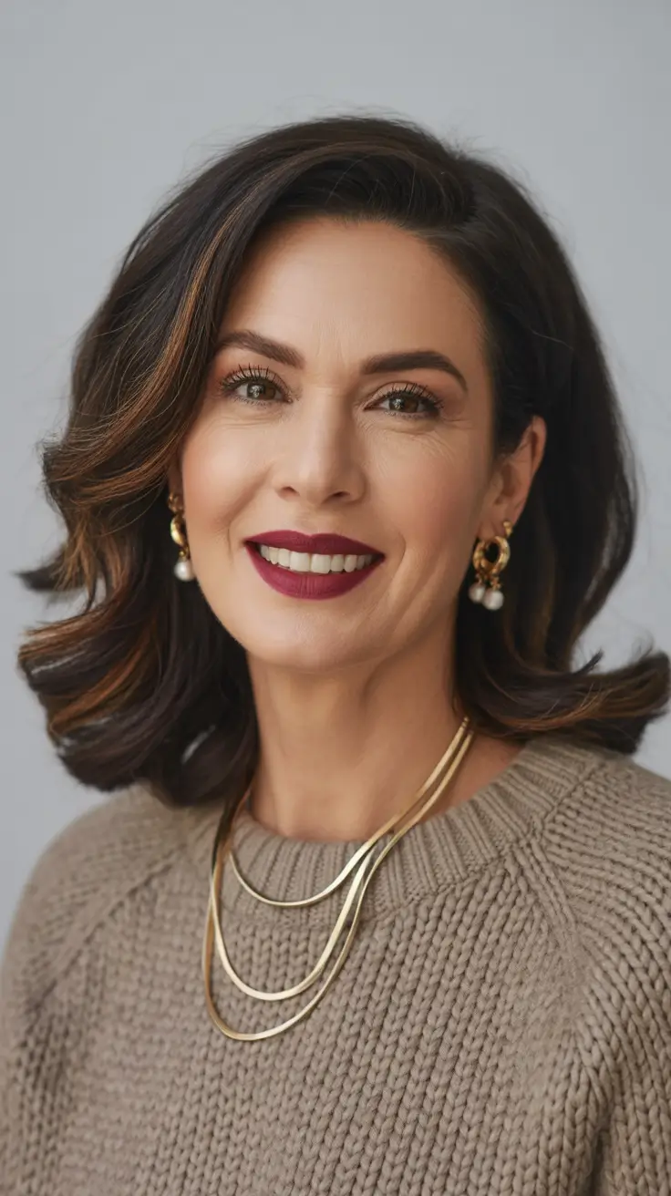 winter hairstyles and color for women over 50 warm-brunette-layers-with-soft-radiance
