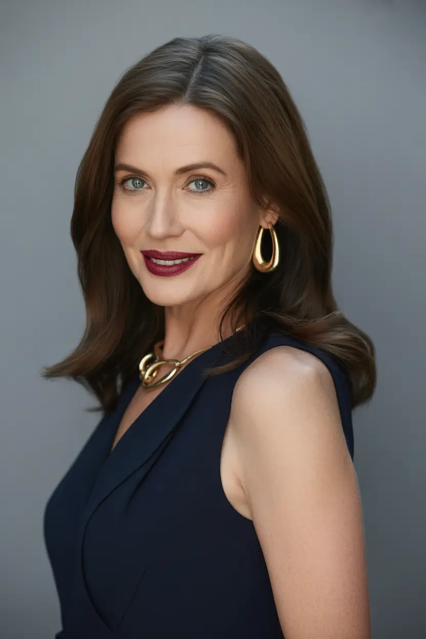 winter hairstyles and color for women over 50 classic brunette shine with a modern edge