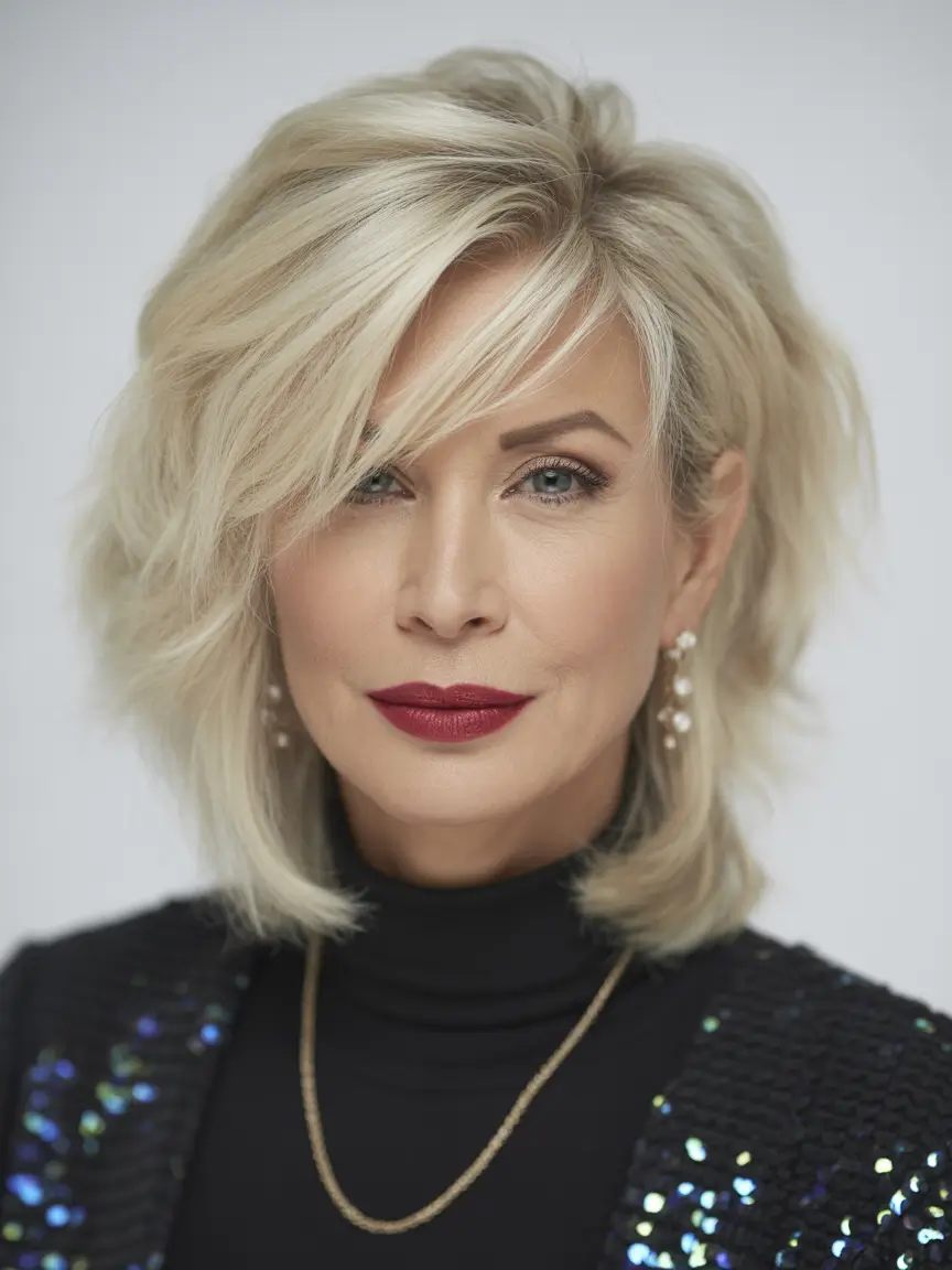 winter hairstyles and color for women over 50 textured blonde layers with a playful spirit