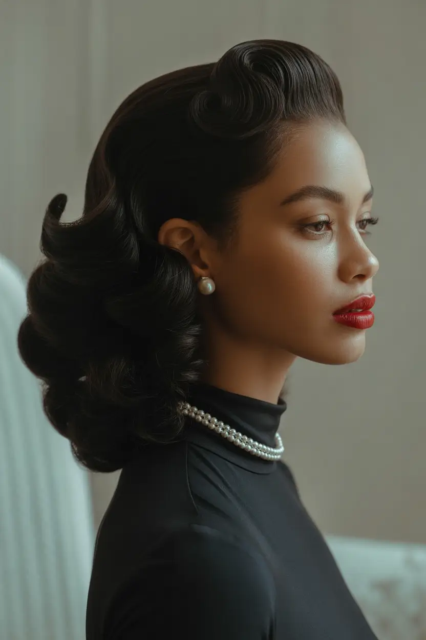 winter wedding hairstyles black women Retro Glam with Sculpted Waves