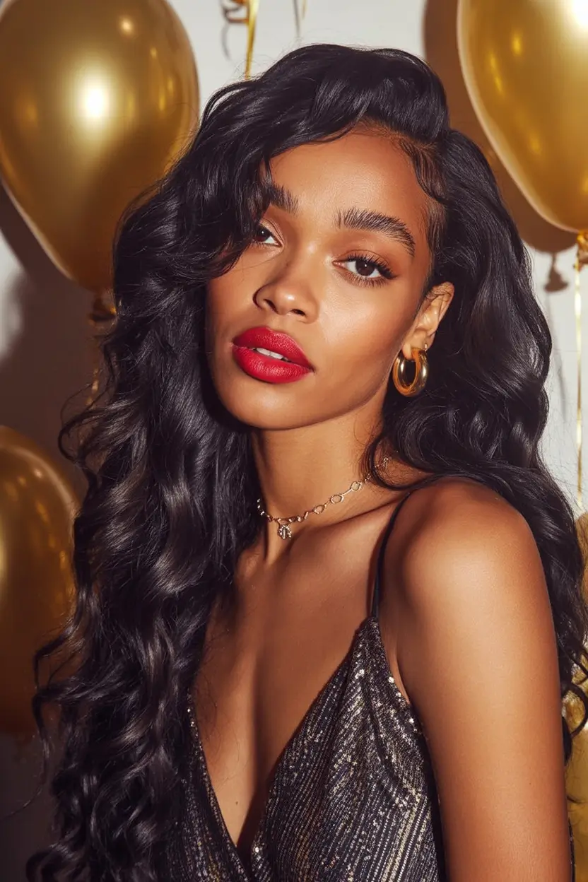 winter hairstyles for black women wigs Long Glam Waves for Festive Nights