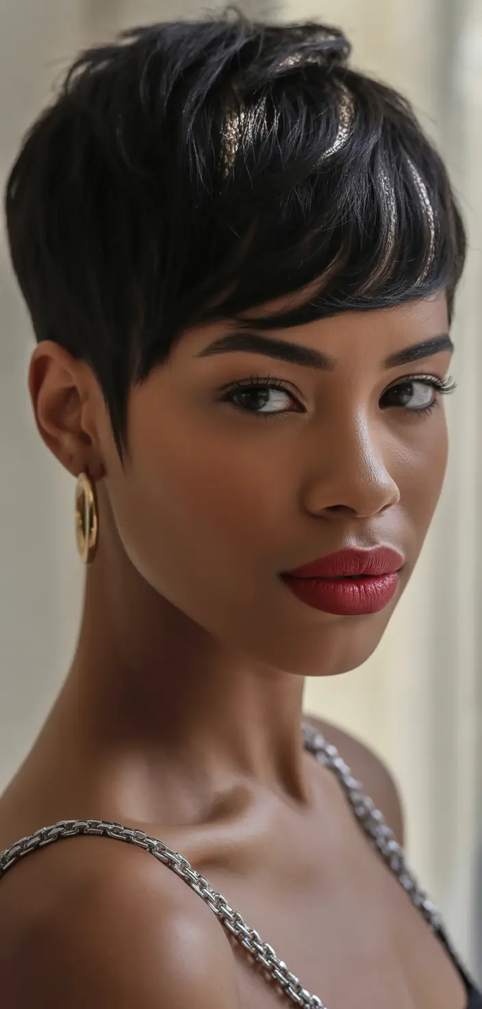 winter hairstyles for black women pixie cut with metallic accents