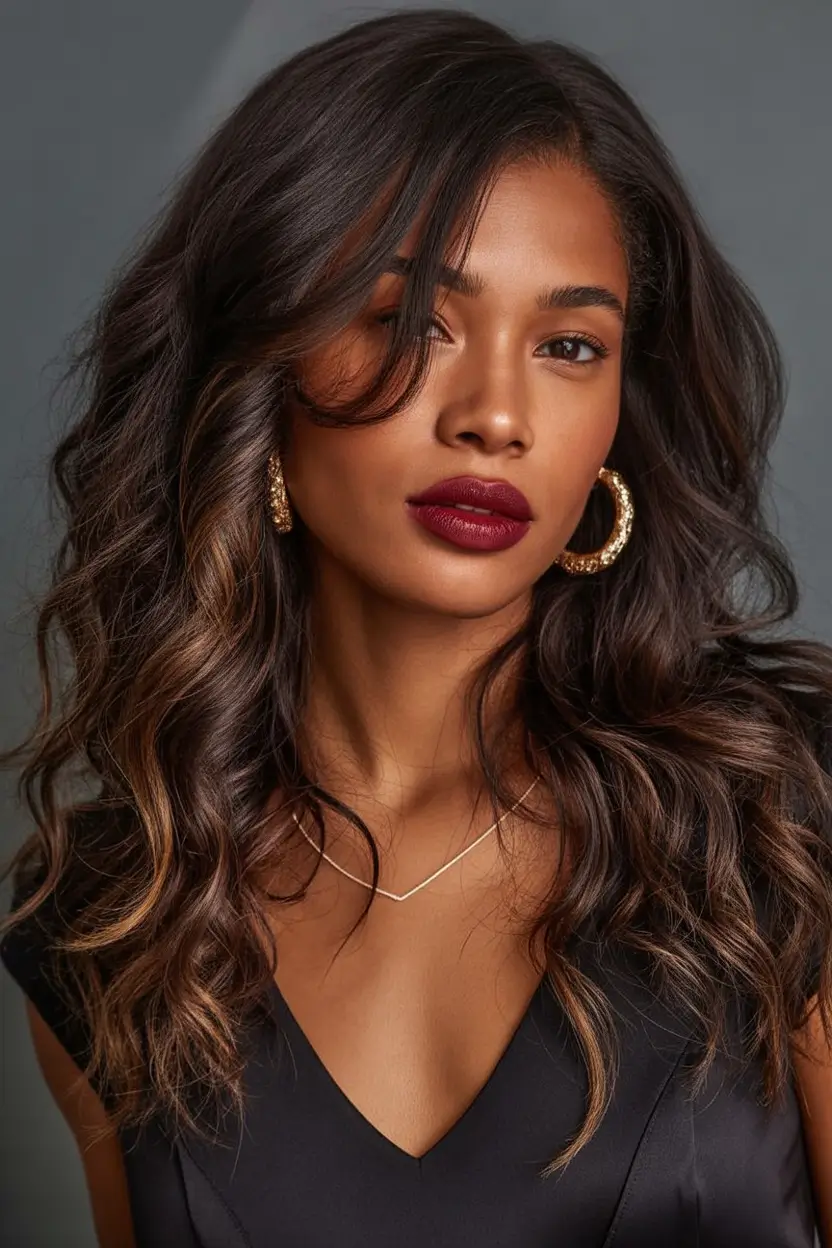 winter hairstyles for black women Soft Layers with Warm Dimension