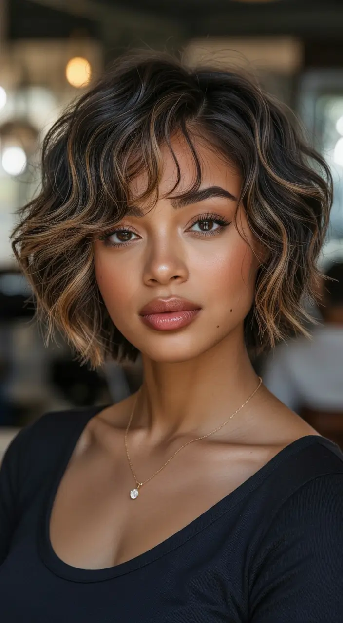 winter hairstyles for black women Choppy Bob with Modern Edge