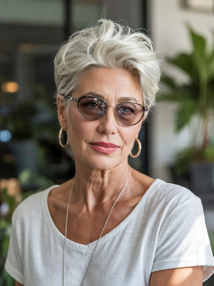 winter hairstyles and color for women over 60 textured silver pixie with attitude