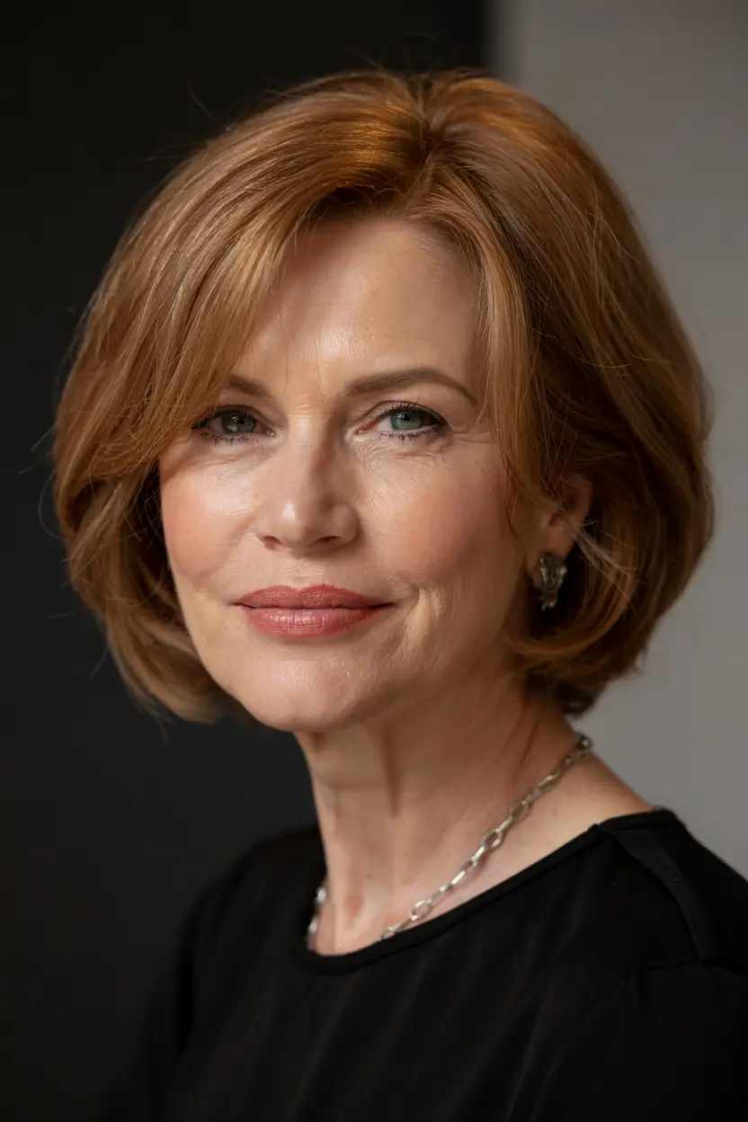 winter hairstyles and color for women over 60 refined auburn bob with minimal layers