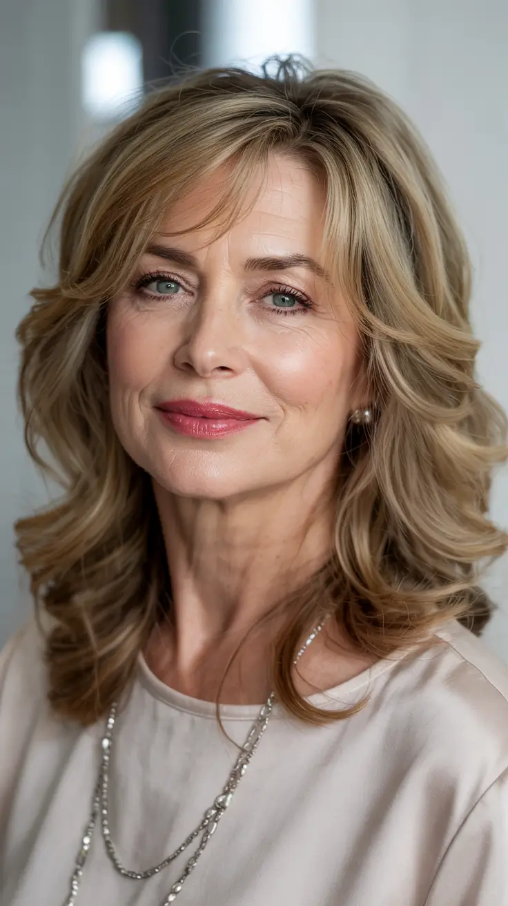 winter hairstyles and color for women over 60 soft honey layers with polished ends